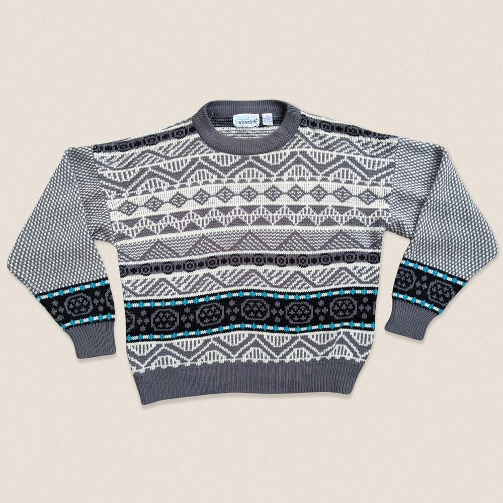 Vintage Grandpa Sweater‎ Ski Fair Isle Crewneck Snowdrift Size Medium